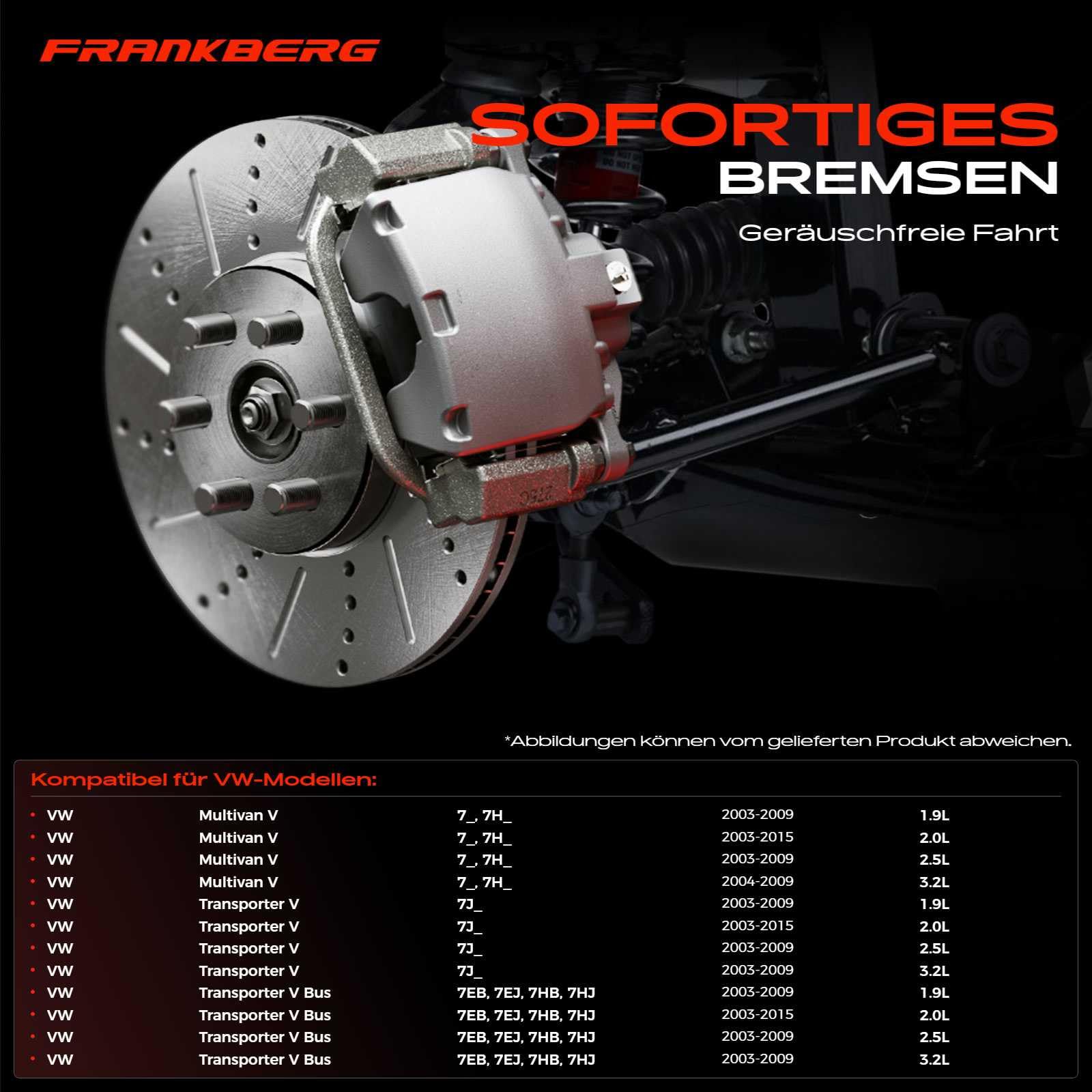 Frankberg Bremsscheibensatz inkl. 2x Bremsscheiben Hinten Belüftet Ø294mm Kompatibel mit M.u.l.t.i.v.a.n VI SGF SGM SGN SHM SHN Transporter Replace# 7E0615601D