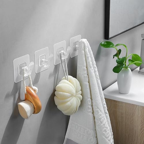 Miniatura 2 de Ganchos adhesivos para toallas, ganchos transparentes, ganchos de plástico resistentes para baño, cocina, para pegar en la pared (10 paquetes,