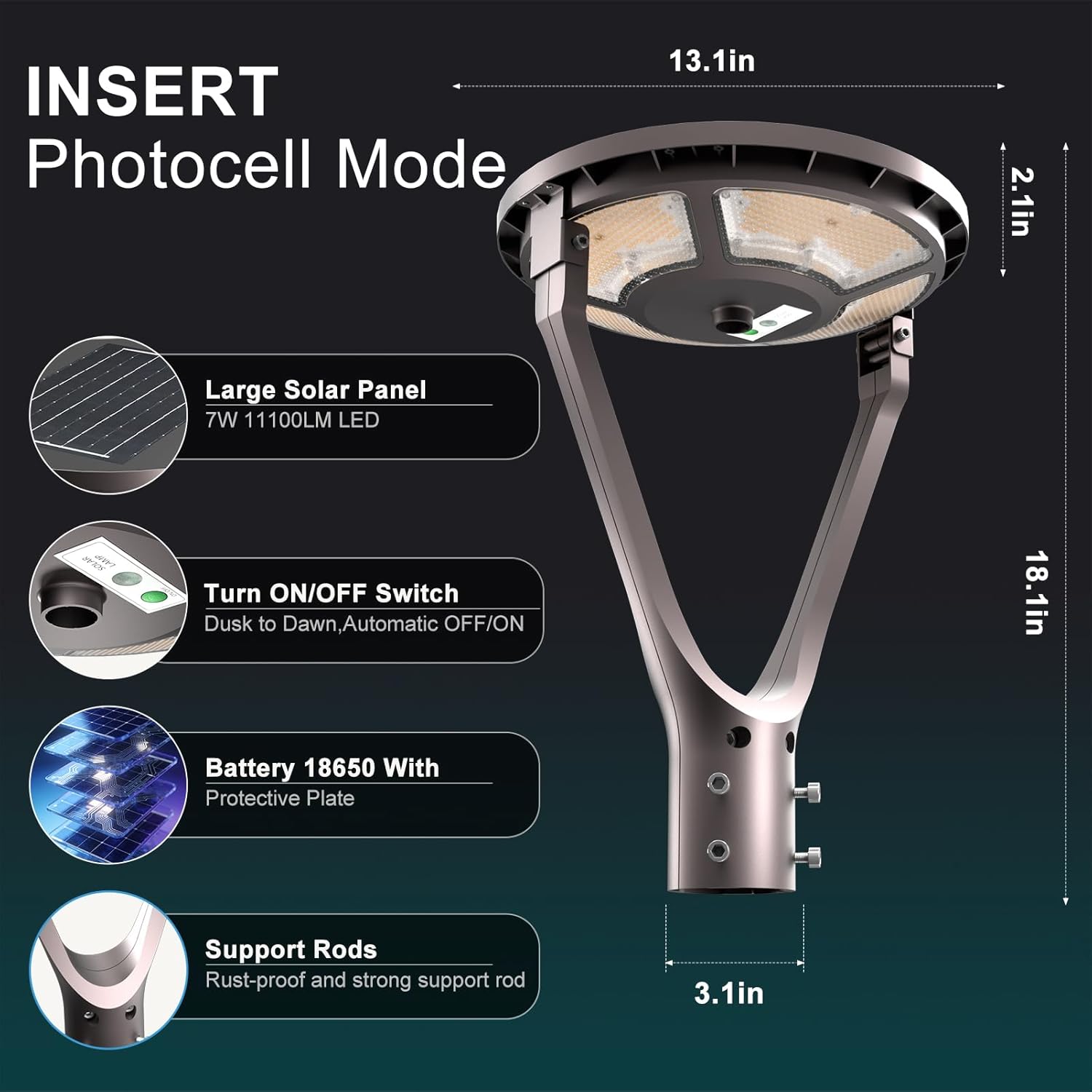 Lightdot Solar LED Post Top Lights Circular Area Light 5000K LED Parking Lot Light with Photocell, Outdoor Pole Lights Fixture for Garden Yard Street Lighting
