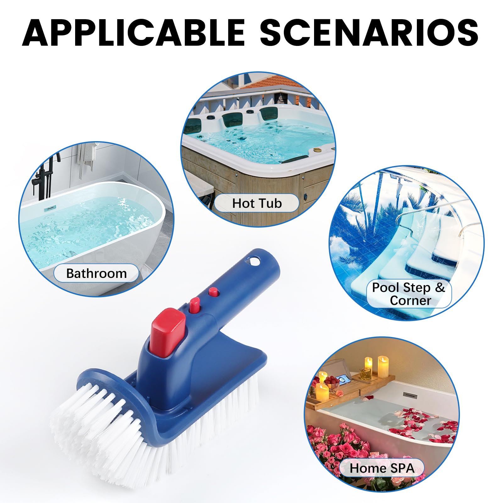 LAlAGO Poolbürste mit Demontage Stange, Poolbürstenkopf zur Reinigung, Drehbare Handscheuerbürsten, Bürsten für Pool für Innen- und oberirdische Schwimmbäder, Spa, Badezimmer, Whirlpool, Küche