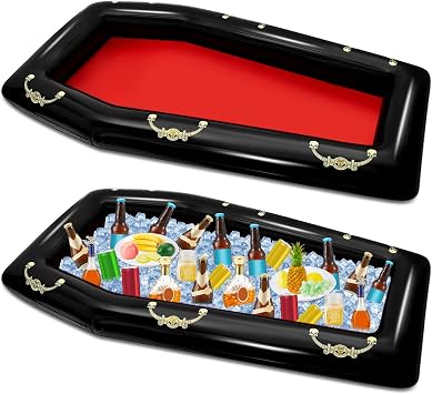 Aoriher 2 Pack 52 Inch Inflatable Coffin Cooler Fake Coffin Floatie Drink Ice Chest Buffet Bucket Beverage Cooler for Summer Pool Picnic Barbecue Supplies Halloween Holiday Party Decoration Red