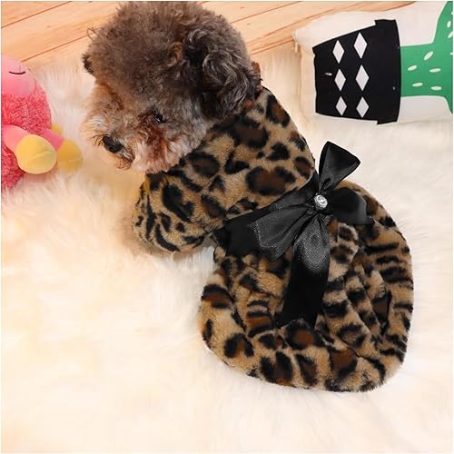 Miniatura 10 de Vestido de leopardo para perros pequeños, gatos, niñas, vestidos de forro polar con lazo, disfraces de mascotas para Chihuahua, Yorkie, taza de té,