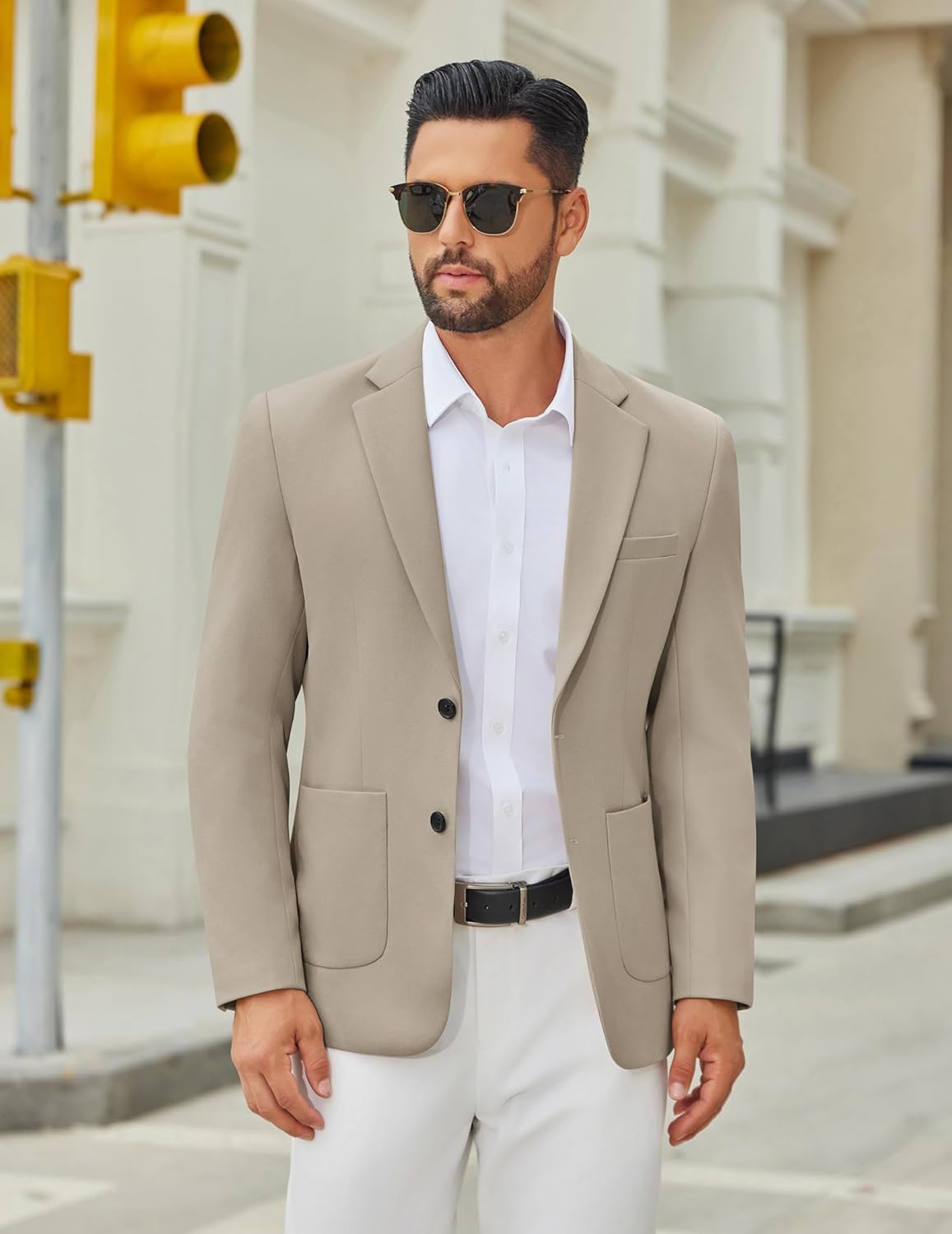 COOFANDY Men's Casual Blazer Jacket Slim Fit Two Button Suit Jackets Lightweight Knit Sport Coat Khaki - Image 3