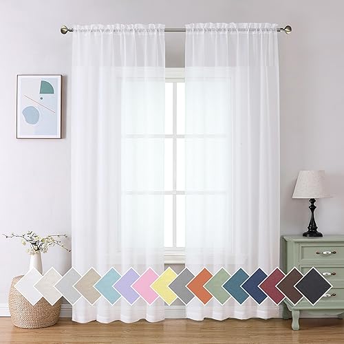 Aiyufeng Paquete de 2 cortinas traslúcidas blancas básicas para sala de estar, 2 paneles de 84 pulgadas de largo, cortinas de gasa filtrantes de luz