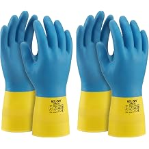 Neoprene Latex Blend Chemical Gloves, Heavy Duty Rubber Gloves, 20 Mil Thick Work Gloves with Cotton Flock Lining, for Industrial Cleaning & Chemical Handling, 2 Pairs, L