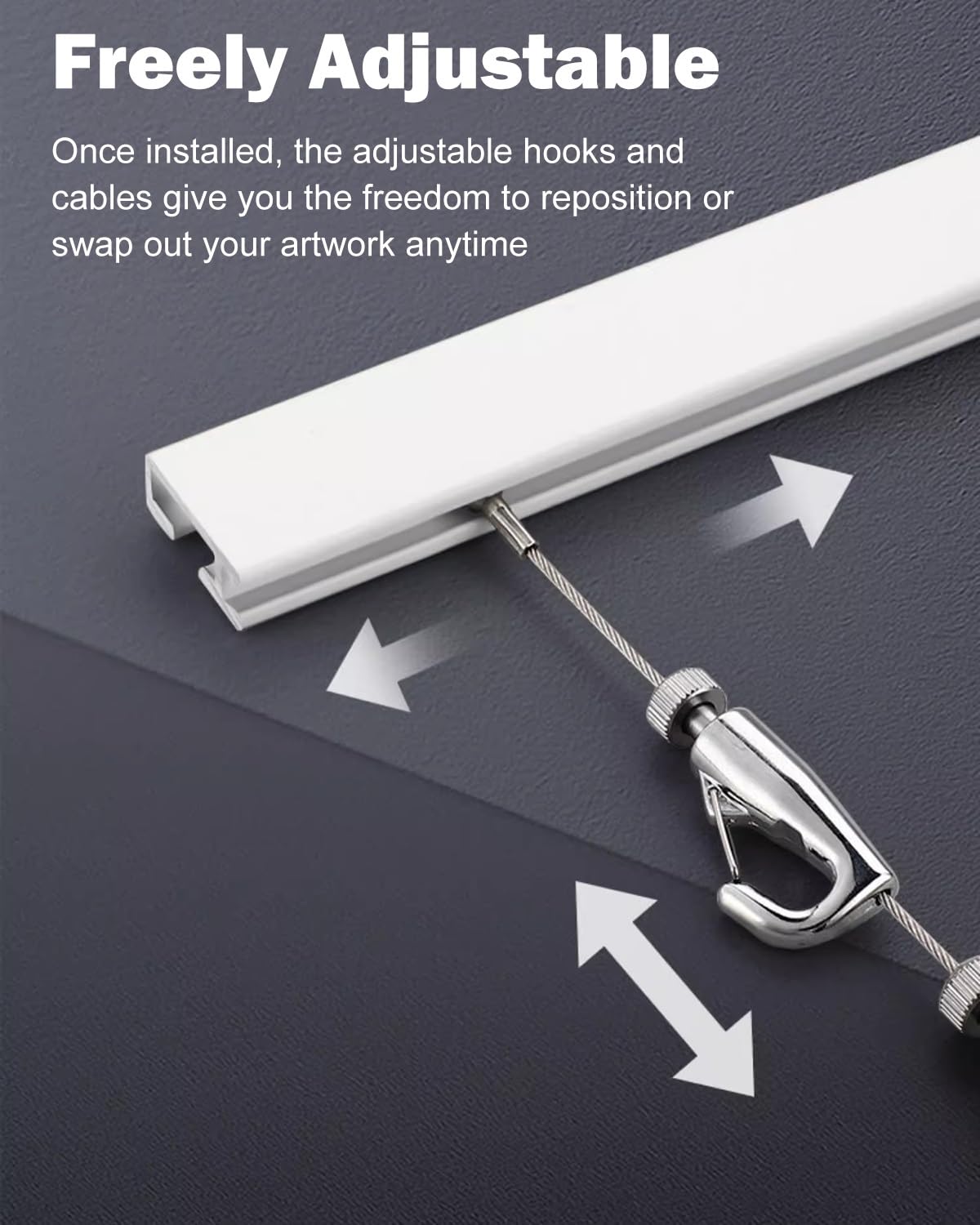 Cimaise pour Tableau Système de Fixation pour Cadres Photo Galerie, Kit D'accrochage pour Tableaux, Blanc pour Œuvres D'art De(2m/6.6' Cable,48"/122cm Track)
