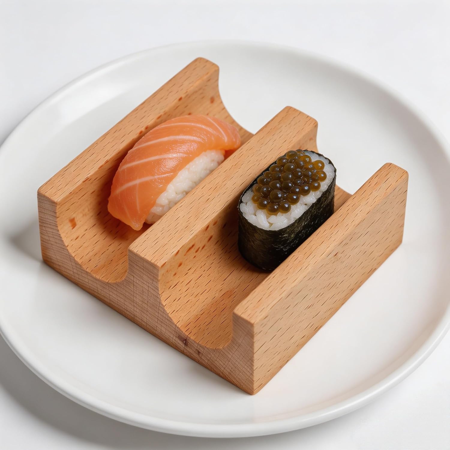 Sushi Taco Holder:Wooden U Shaped Sashimi Plate Japanese Food Serving Tray Taco Display Stand Sashimi Rack for Home Restaurant Party Food Serving and Display (2 Slot )