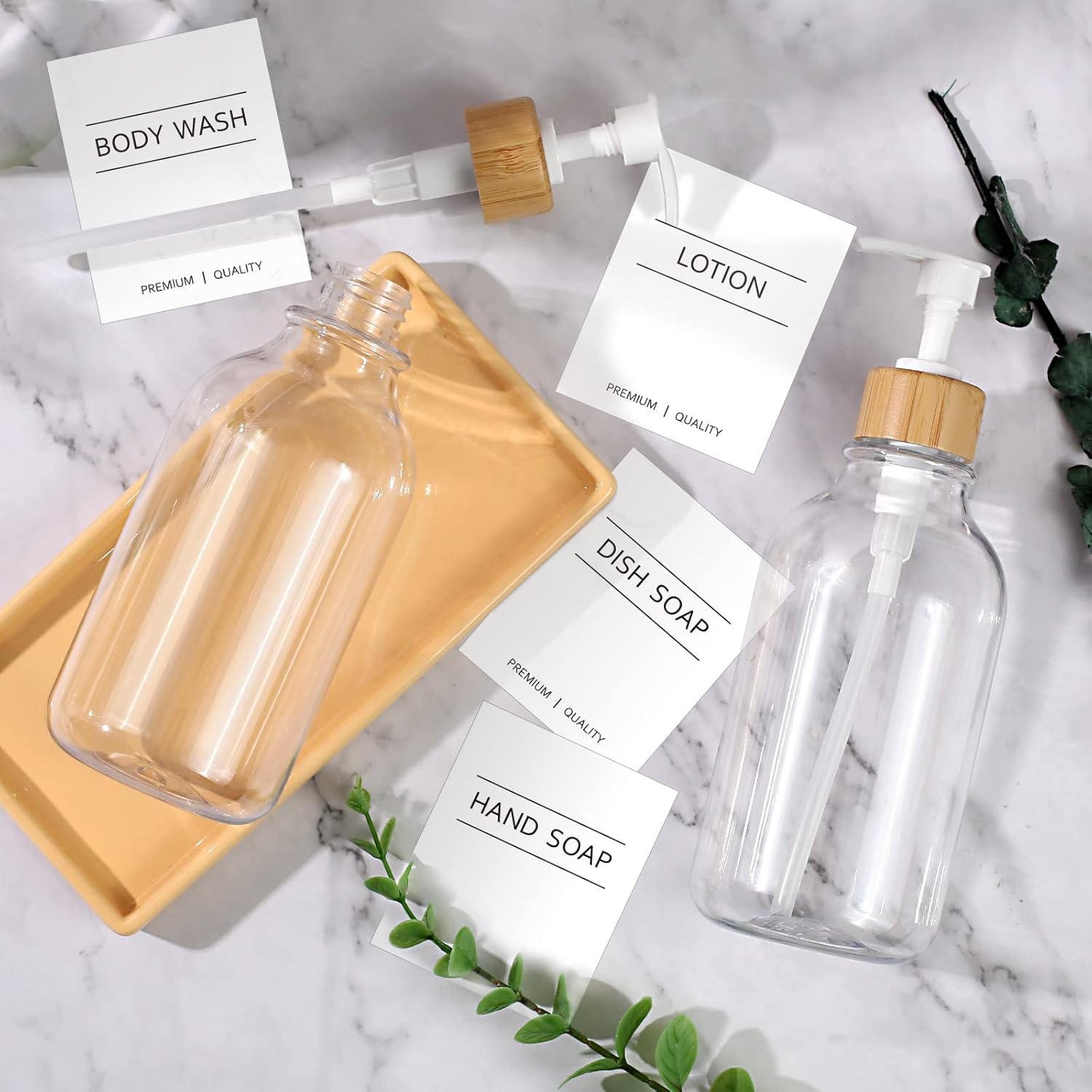 Clear Soap Dispenser, 2 Pack Plastic Dish Soap Dispenser for Kitchen, 17 Fl Oz Bathroom Hand Soap and Lotion Dispensers Set with Bamboo Pump, Refillable Liquid Soap Bottles - Image 8