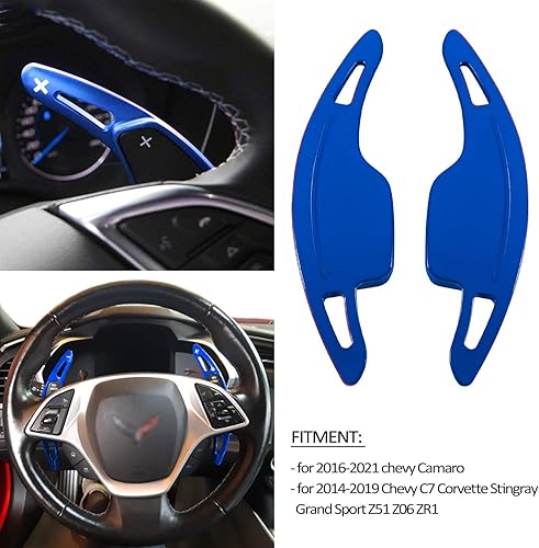 Miniatura 6 de Cubierta de aluminio para palanca de cambios para volante, accesorios interiores para Chevy C7 Corvette Grand Sport Z51 Z06 ZR1 2014-2019 (azul)