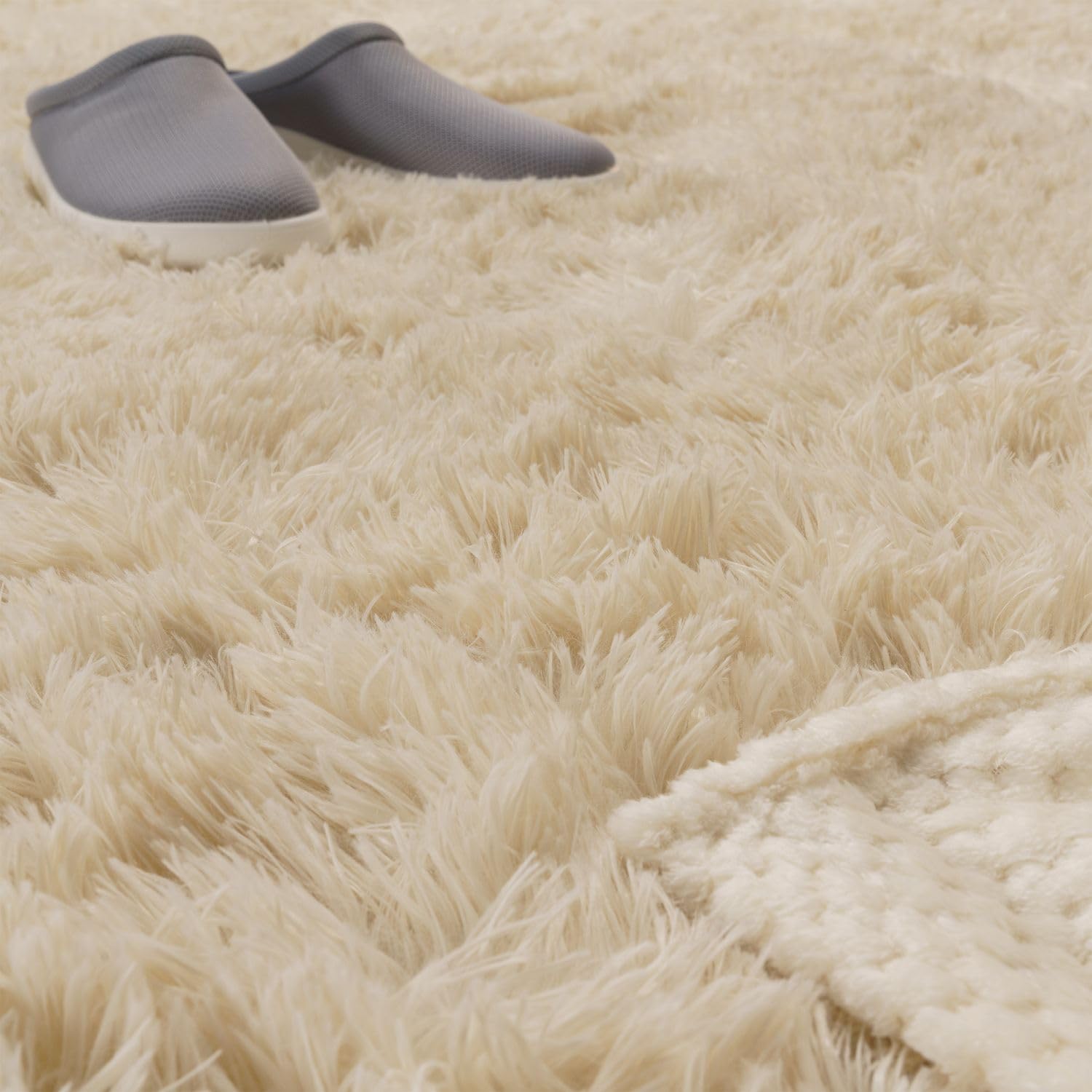 TT Home Tapis De Salon Tapis Shaggy Poil Long Doux Peluche Design Moderne Monochrome, Couleur: Beige Clair Crème, Dimension:160x220 cm
