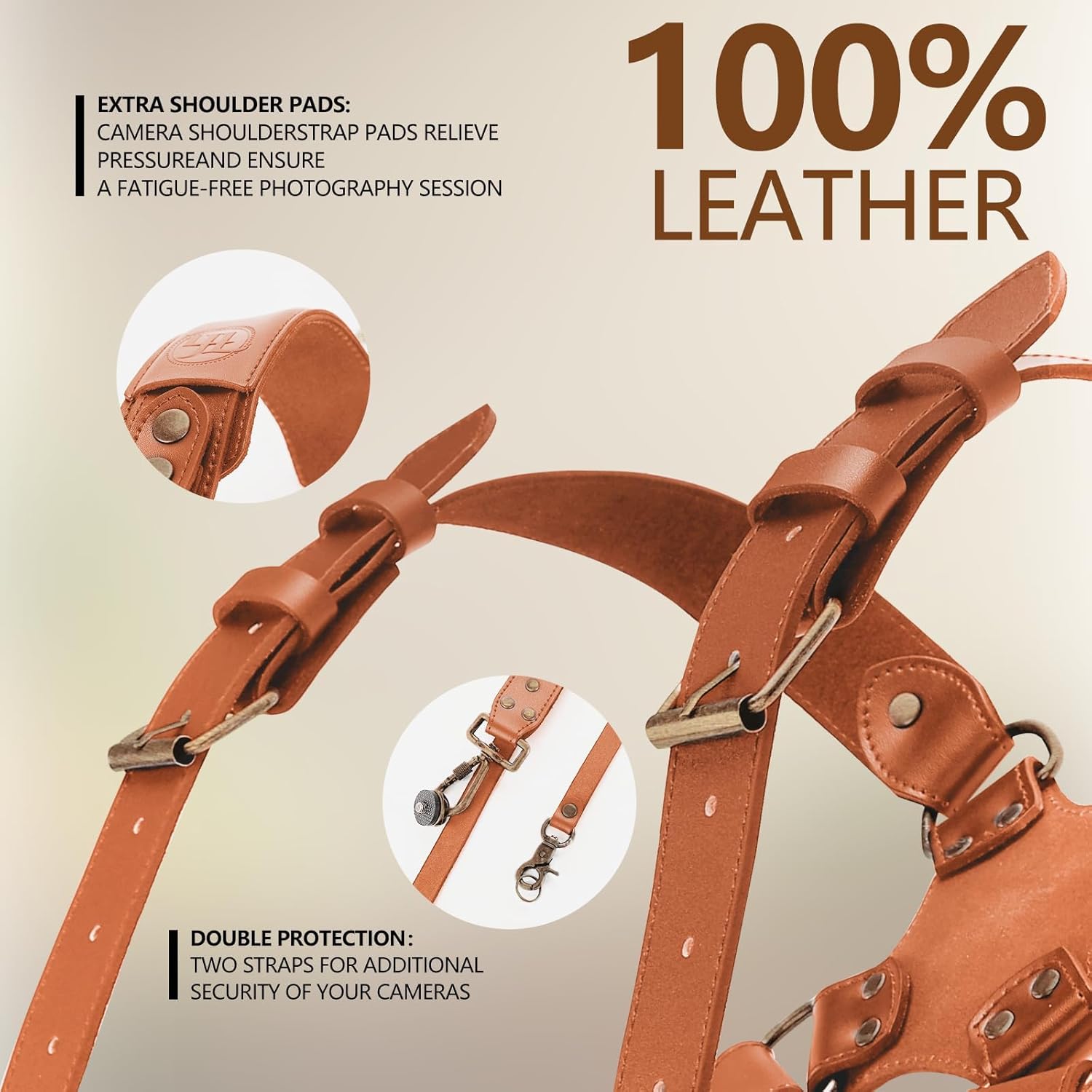 Camera Harness for 2 Cameras,Dual Leather Camera Strap for Photographers,Camera Shoulder Strap for DSLR/SLR,Small