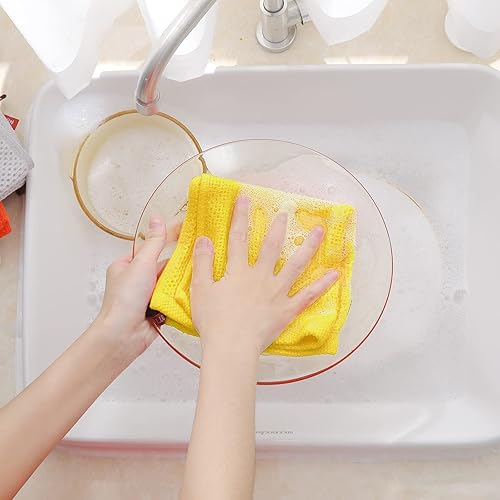 Miniatura 4 de Homaxy Paños de cocina de 100% algodón con tejido de gofre, ultra suaves, absorbentes, de secado rápido, 12 x 12 pulgadas, paquete de 6, amarillo