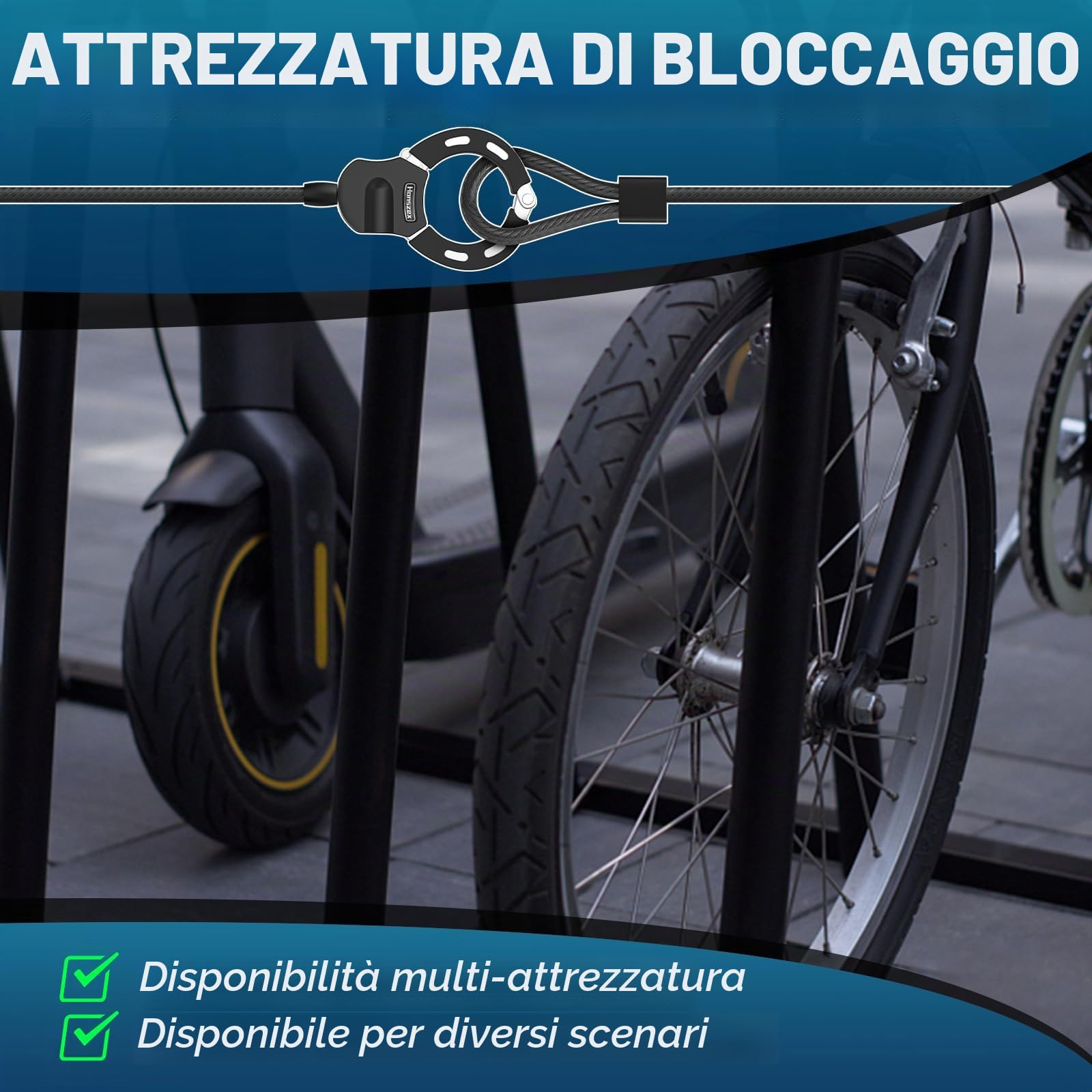 Lucchetto Monopattino Elettrico, Lucchetto Bici, Antifurto Monopattino Elettrico, Accessori Monopattino Elettrico, 31.8inch Serrature Antifurto per Bicicletta Elettriche, E Scooter