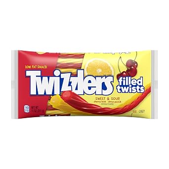 TWIZZLERS Filled Twists Sweet and Sour Licorice Style, Chewy Candy Bags, 11 oz (12 Count)