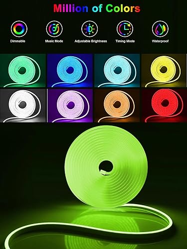 Miniatura 6 de Tira de luces LED de neón de 50 pies con aplicación y control remoto, tira de luces de neón impermeable IP65 para interiores y exteriores, diseño de