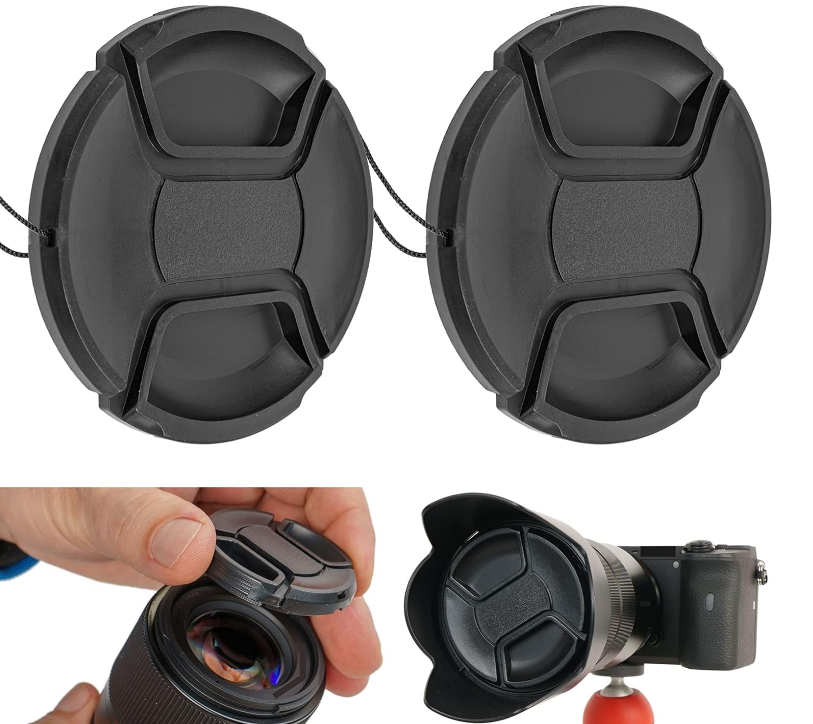 Capuchons de Protection pour Objectifs 37mm - 2 Pièces avec Cordon