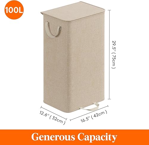 Miniatura 6 de Lifewit Cesta de lavandería con tapa y bolsa de lavandería extraíble, grande, plegable, 1 divisor, cesta de ropa sucia con asas para dormitorio