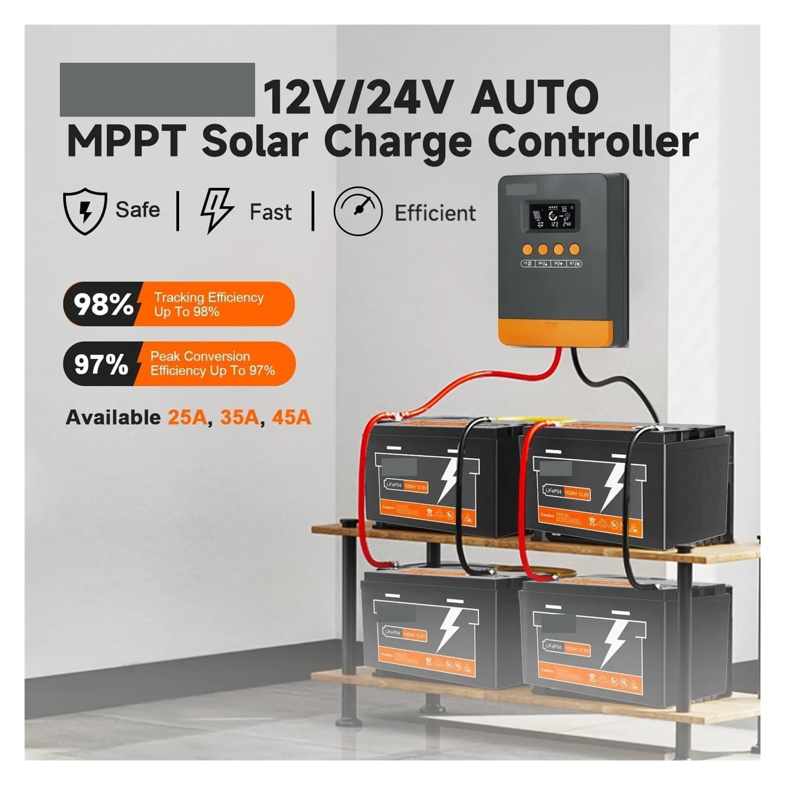 Kontroler ładowania słonecznego, 25A 35A 45A MPPT Regulator Ładowania Słonecznego 12V 24V Auto 100V Panel Inteligentny Regulator-akumulator Kwasowy/litowy(MPPT 35A)
