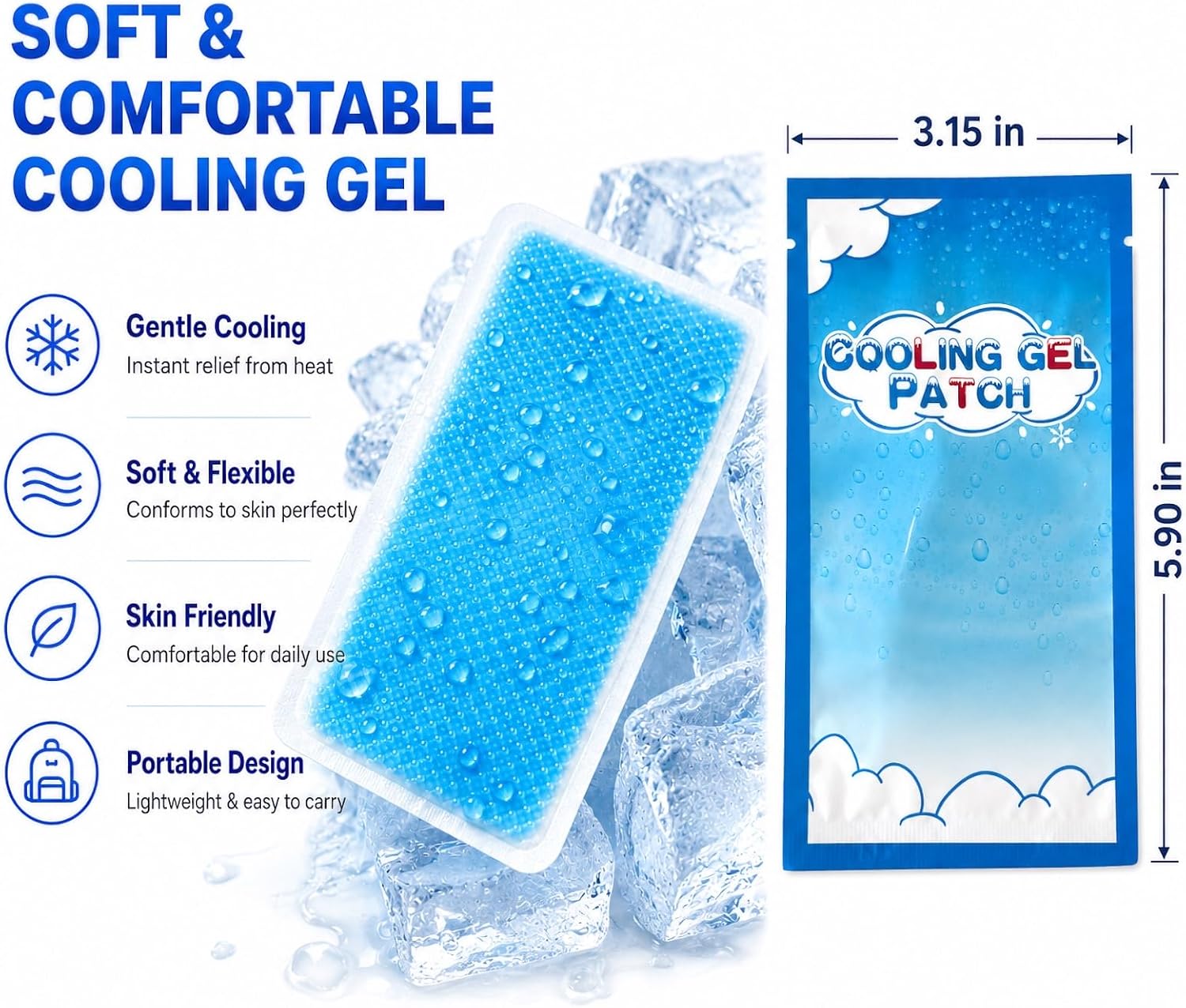 15Sheets Instant Cooling Patches for Fever Heat Relief Temperature Drop