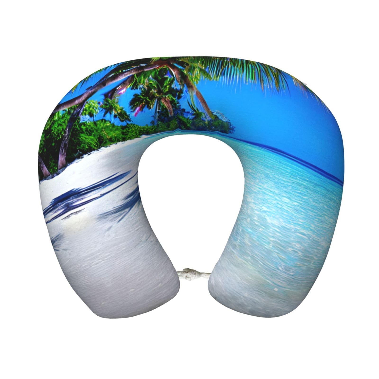 peiyeety Tropical White Sand Beach and Ocean Print Custom U-Shaped Pillow,Memory Foam Cervical Neck Travel Pillow,for Home,Camping,Travelling