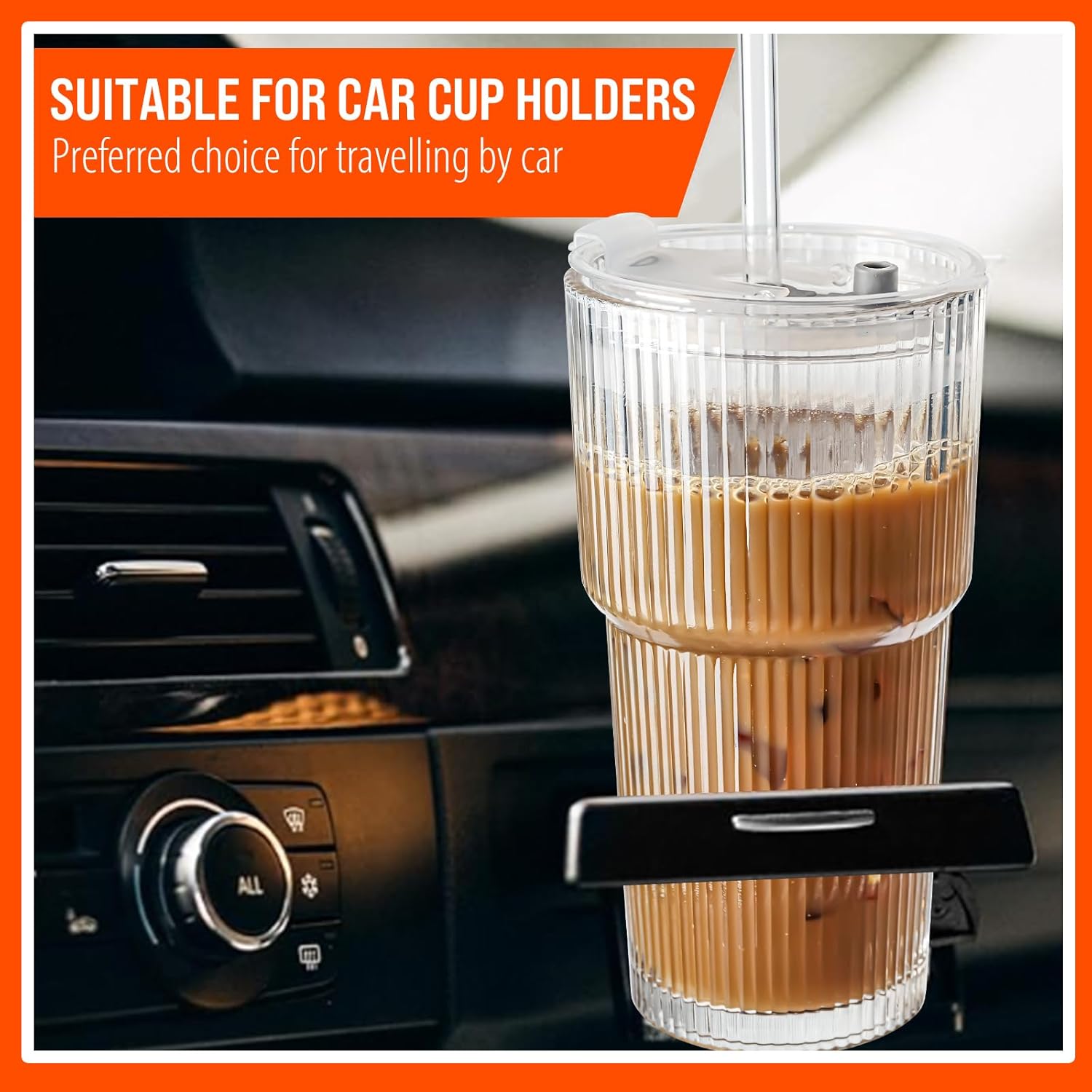 20oz Ribbed Glass Tumblers with Lids & Straws, Ideal for Iced Coffee, Cocktails & More - Includes Cleaning Brush - Image 6