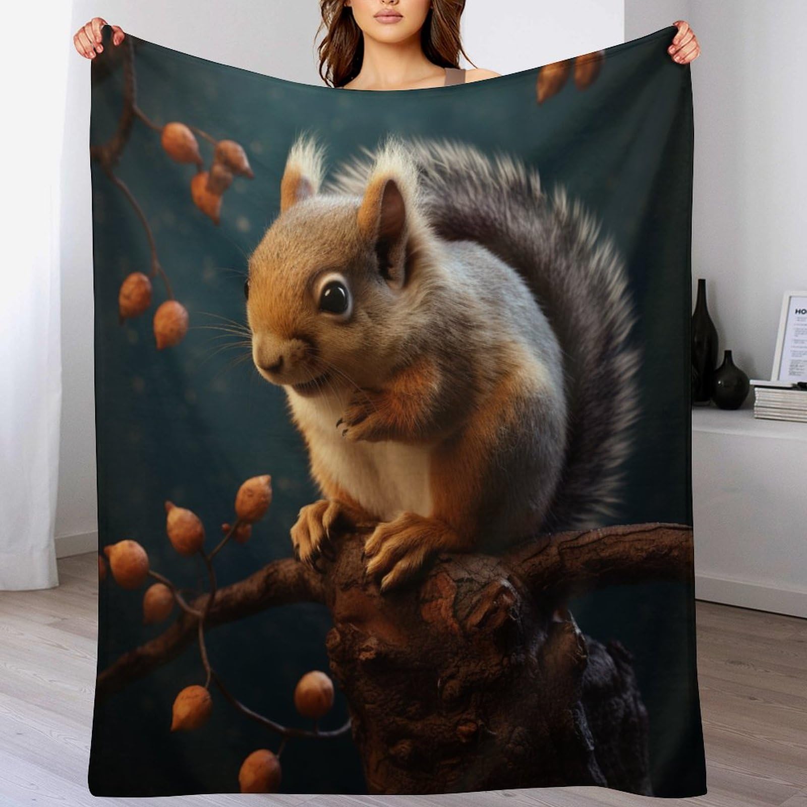 Couverture canapé écureuil flannel moelleuse et chaude pour l'hiver