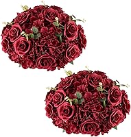 Vista 32 de Bolas de flores de rosas rojas para centros de mesa: 6 piezas de centros de mesa de flores de diámetro de 11.8 pulgadas para mesas en decoración