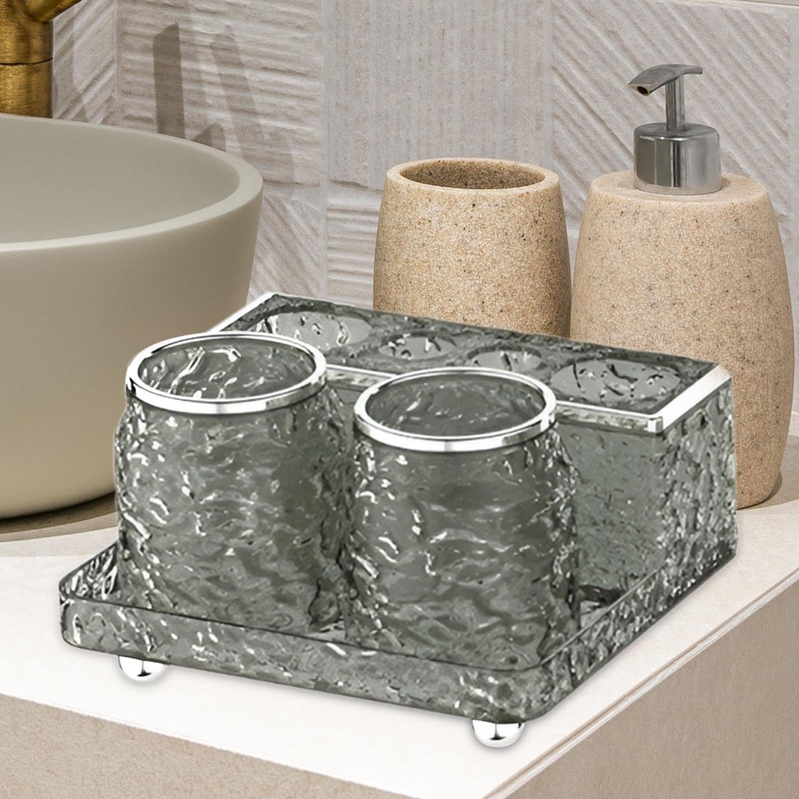 2 Piezas Vasos para Cepillos de Dientes Soporte de Pasta de Dientes Organizador de Baño Y Accesorios para Enjuague Bucal Hecho de Pet Adecuado para Ba, Gris, Individual