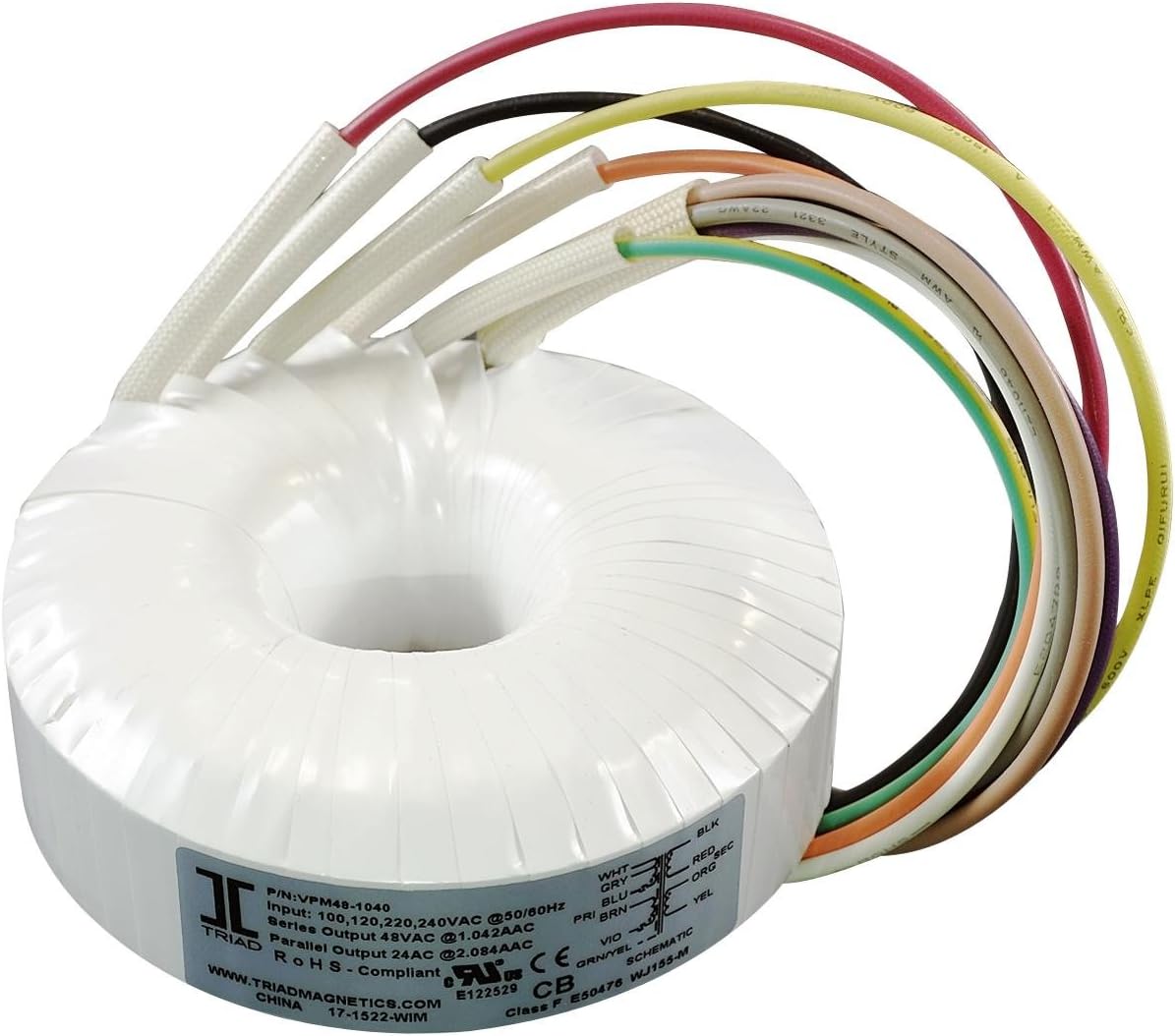 VPM48-1040, Toroidal Transformer, 58 VA, 2 x 24V, 2.08 A, Chassis, 100V, 120V, 220V, 240V, VPM Series