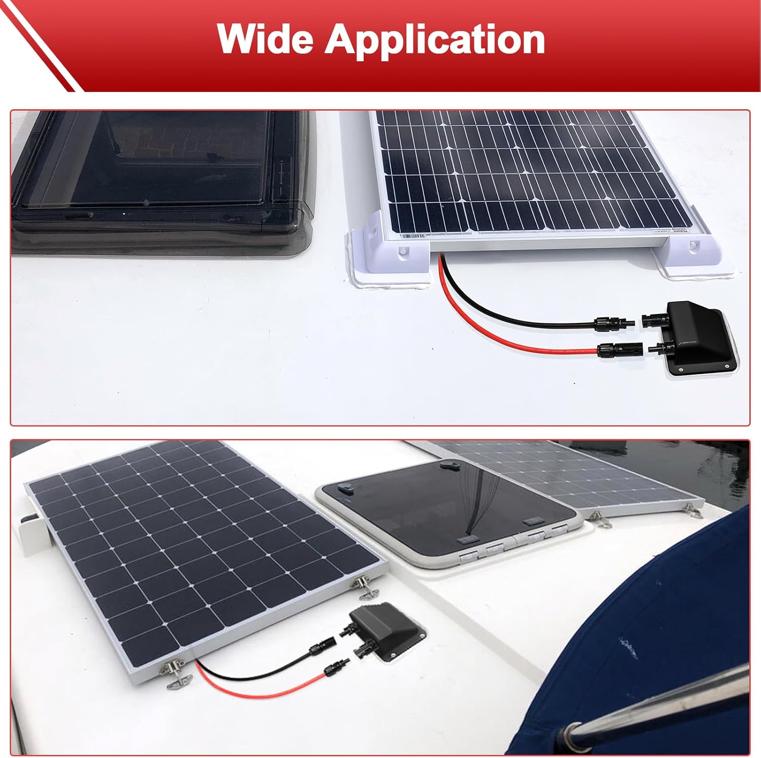 Cable Entry Gland, Waterproof Cable Gland with 10awg 10ft Solar Extension Cable, Uv Resistance Solar Junction Box for Rv, Boat, Campe, Van(Black)