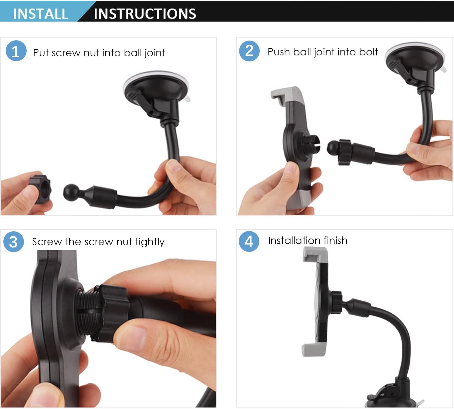 Cell Phone Holder for Car, Air Vent and Windshield Long Arm Car Phone Mount with One Button Design Car Holder for iPhone X/8/7/7P/6s/6P/5S, Galaxy S5/S6/S7/S8, Google, LG, Huawei and More