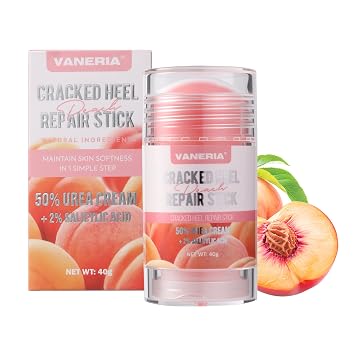 VANERIA 50% Urea Cream Stick plus 2% Salicylic Acid,Cracked Heel Repair Stick for Dry Cracked Feet with Shea Butter & Coconut Oil,Deeply Moisturize & Soften Feet,Exfoliates Dead Skin. 40gPeach Scent