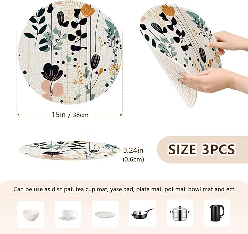 Miniatura 2 de 3 Pcs Absorb Water Trivet Table Runner Floral Pattern Pink Black Green for Hot Pots and Pans 15in Cotton Thread Weave Heat Resistant Hot Pad for