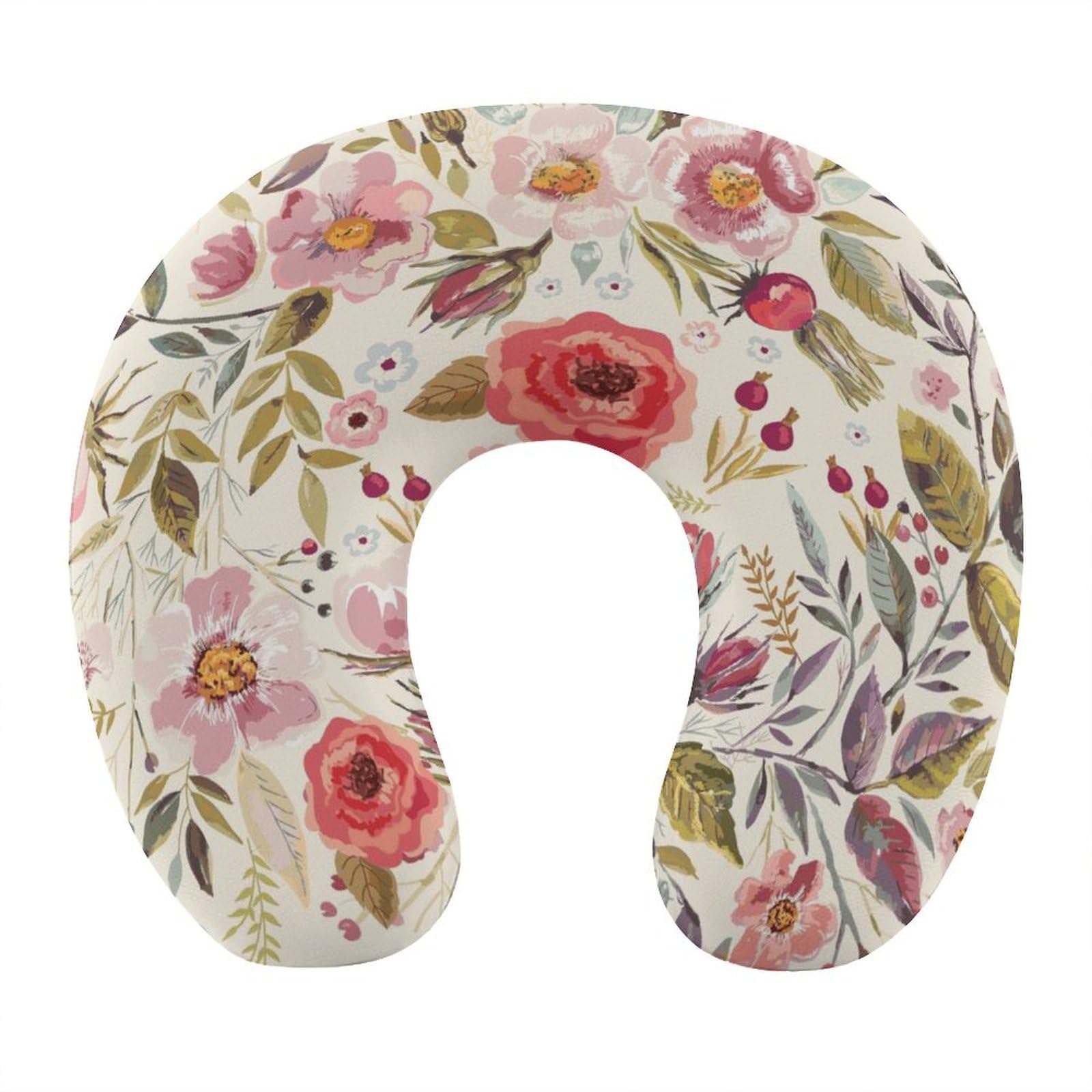 Almohada de viaje, almohada de cuello de flores de amapolas de acuarela para viajes, almohada de apoyo portátil de espuma viscoelástica para dormir