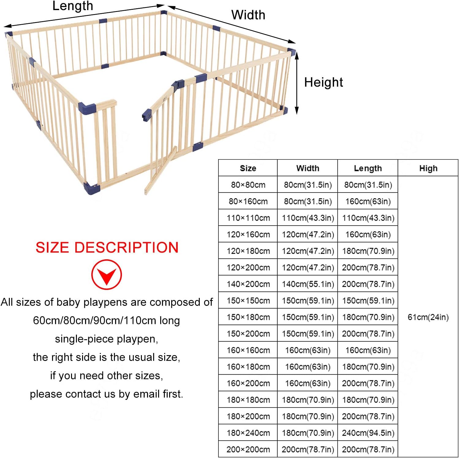 Jolan Baby Playpen with Door,Baby Fence Wooden, Toddler Safety Playard Kids Activity Center,Crawling Playpen,Portable/Breathable/Durable Baby Playpen,for Indoor Outdoor Home,180×200cm
