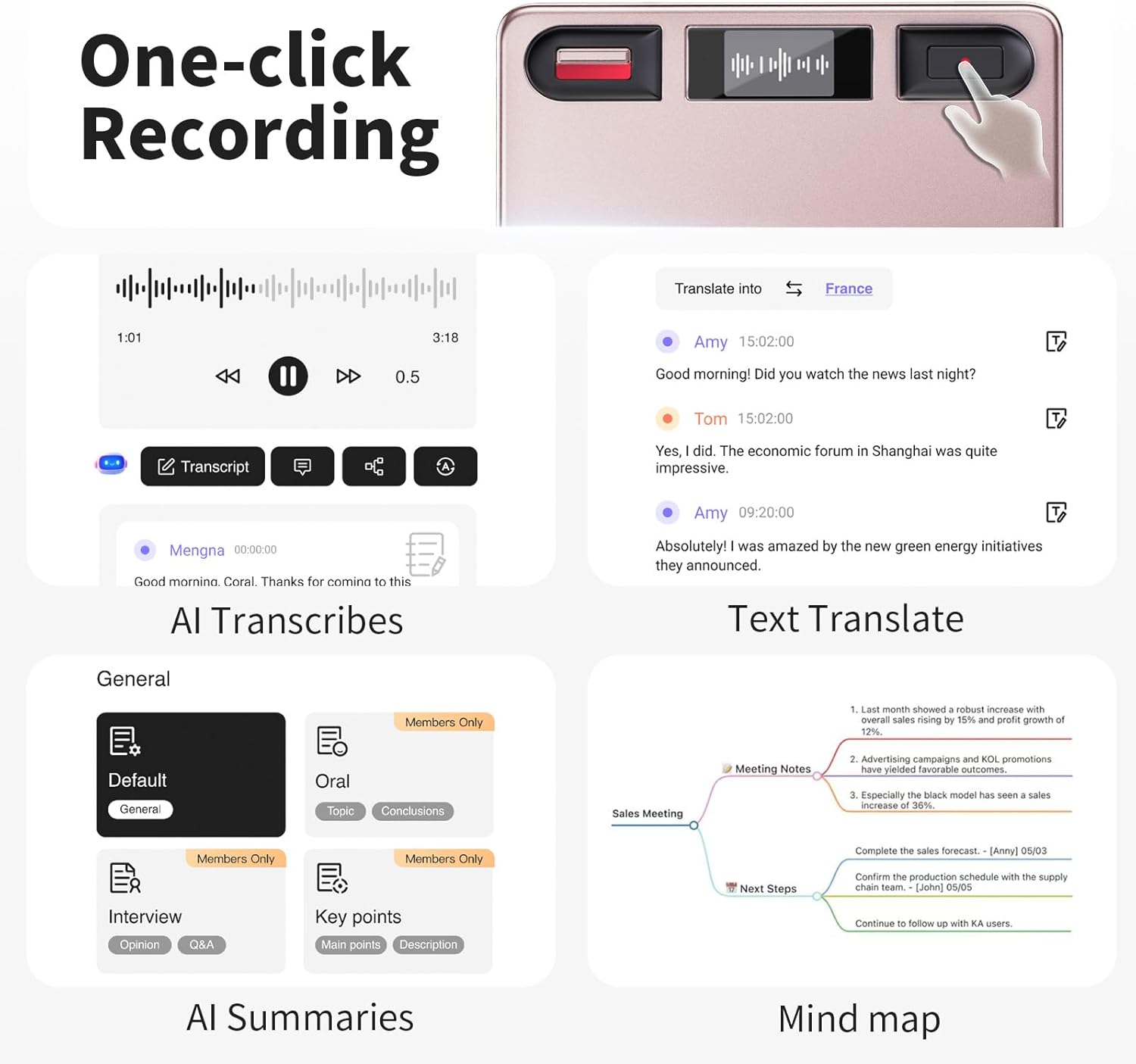 AI Voice Recorder, Professional Voice Activated Recorder with AI Transcription & Summarize, 64GB Storage, 30H Battery, Noise Cancellation and AI Note Taker for Meetings and Interviews & calls