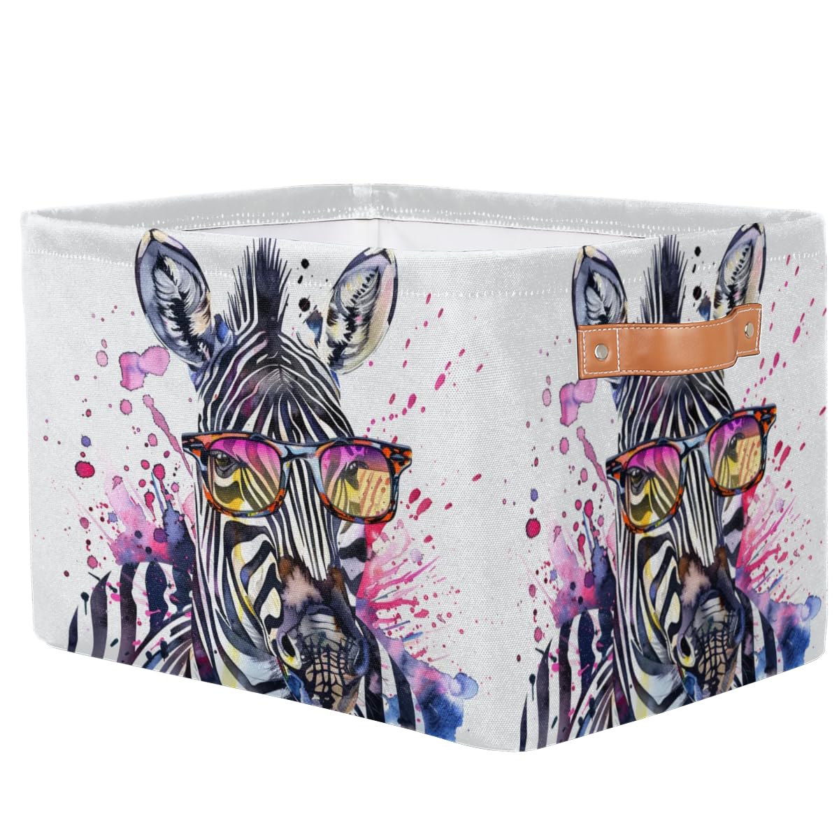 AUUXVA Watercolor Zebra Storage Basket Collapsible Cloth Storage Cube Basket Bins Organizer with Handles Rectangular Large Toys Shelf Closet for Nursery Bedroom Home Office