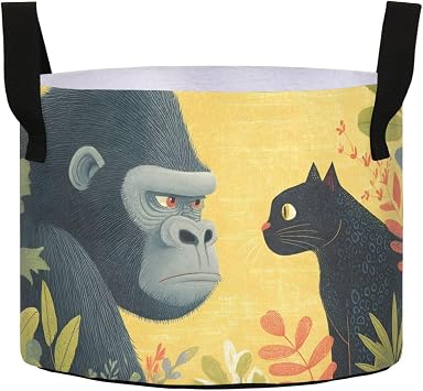 Soft Plant Grow Bags Gorilla Cat Print, Planting Pots for Gardening 10 Gallon