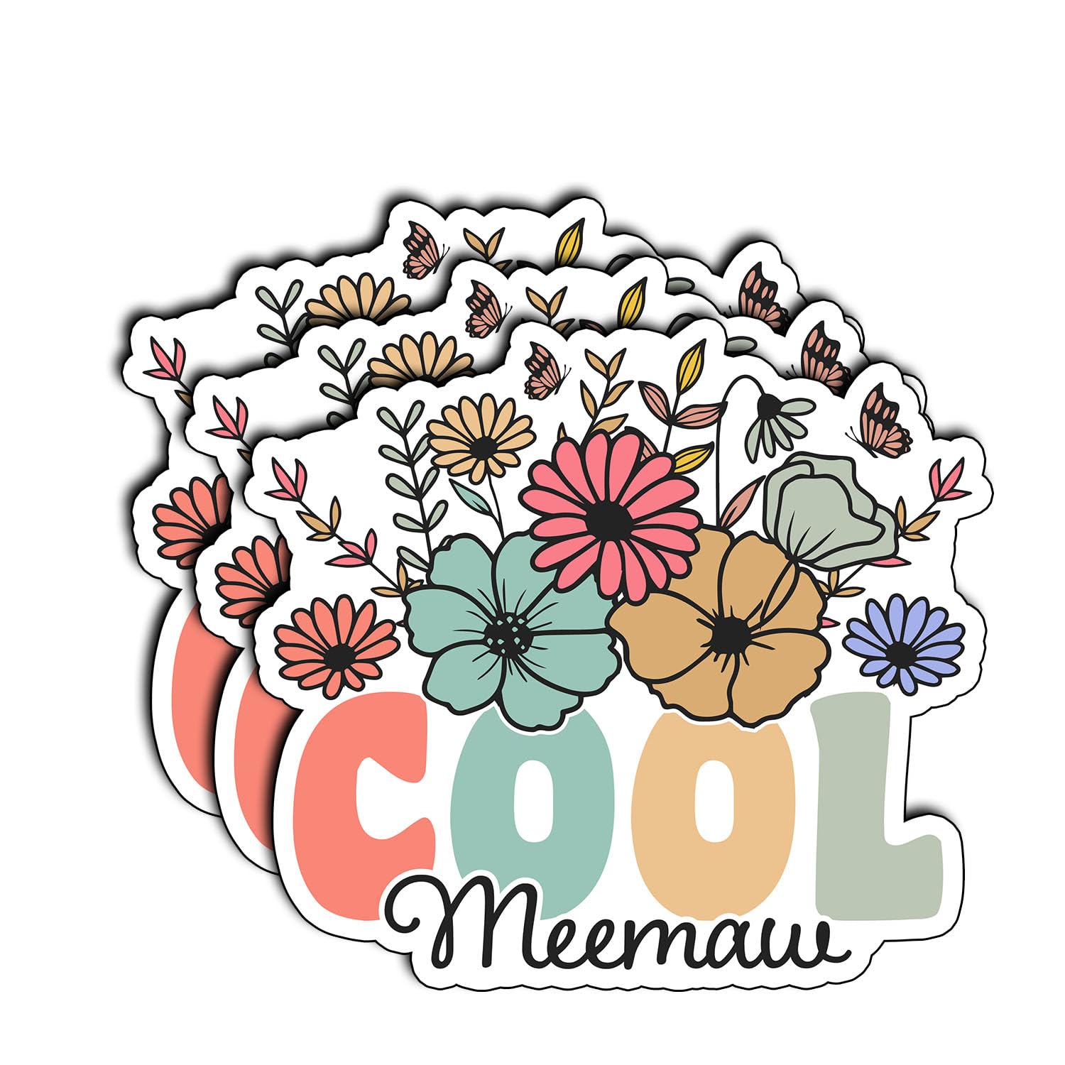 Photo 1 of (3Pcs) Cool Meemaw Sticker Floral Vinyl Decal for Water Bottle Notebook Scrapbook Laptop Phone Planner Grandma Gifts for Mother Day Birthday Grandkids Family Lovers Women Inspired (3x2.7)