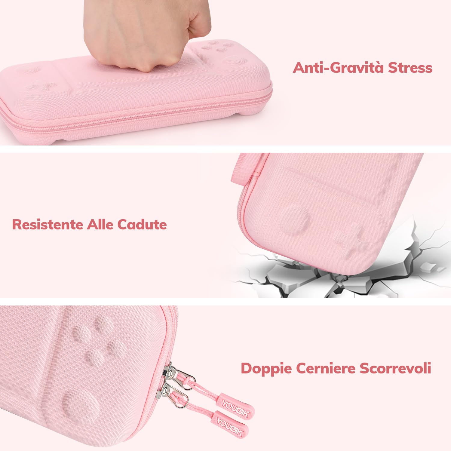 Younik Switch Custodia Per Switch 2017, Pacchetto di Accessori per Switch 14 in 1 con Custodia per il Trasporto, Accessori Protettivi per Console Switch e J-Con (Rosa, Motivo a Bottoni)