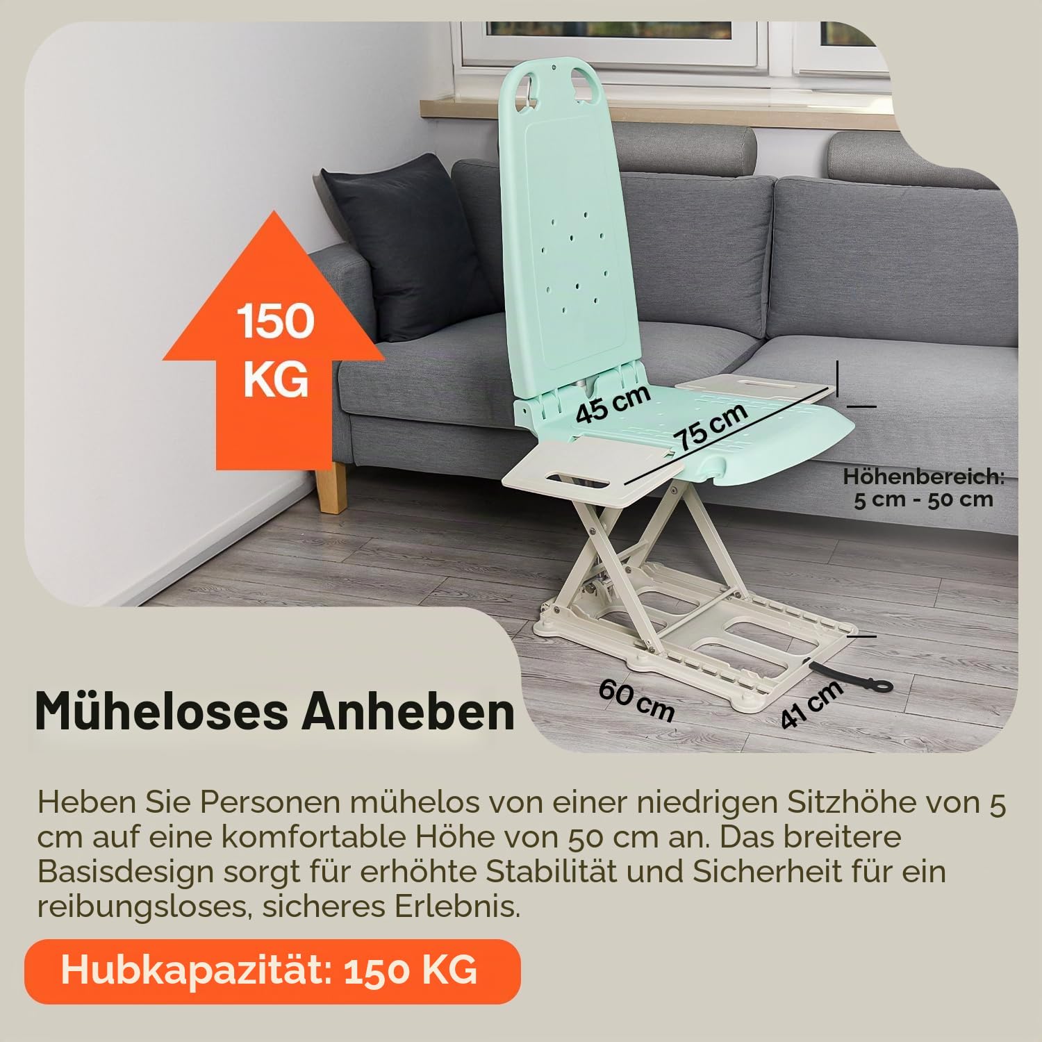 SuperHandy GoRise LT Tragbarer Boden- und Badewannenlift – leicht, faltbar, 150 kg Kapazität, wasserdicht, ergonomischer Sitz mit abnehmbaren Paneelen, 8,6 kg [zum Patent angemeldet]