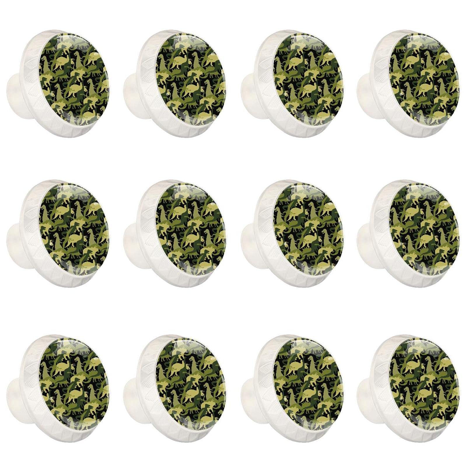 Boutons de cuisine ronds vert armée camo dinosaure pour poignée de tiroir de meuble
