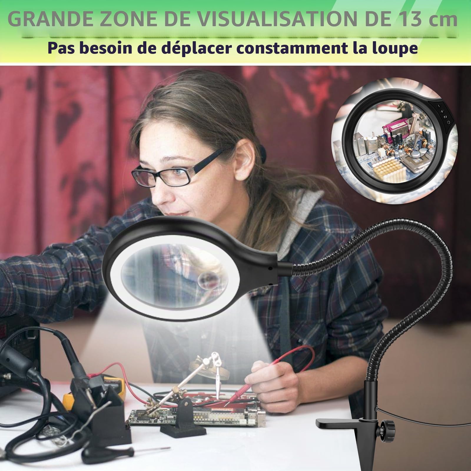 NZQXJXZ 3 en 1 Lampe Loupe avec Lumière et Support