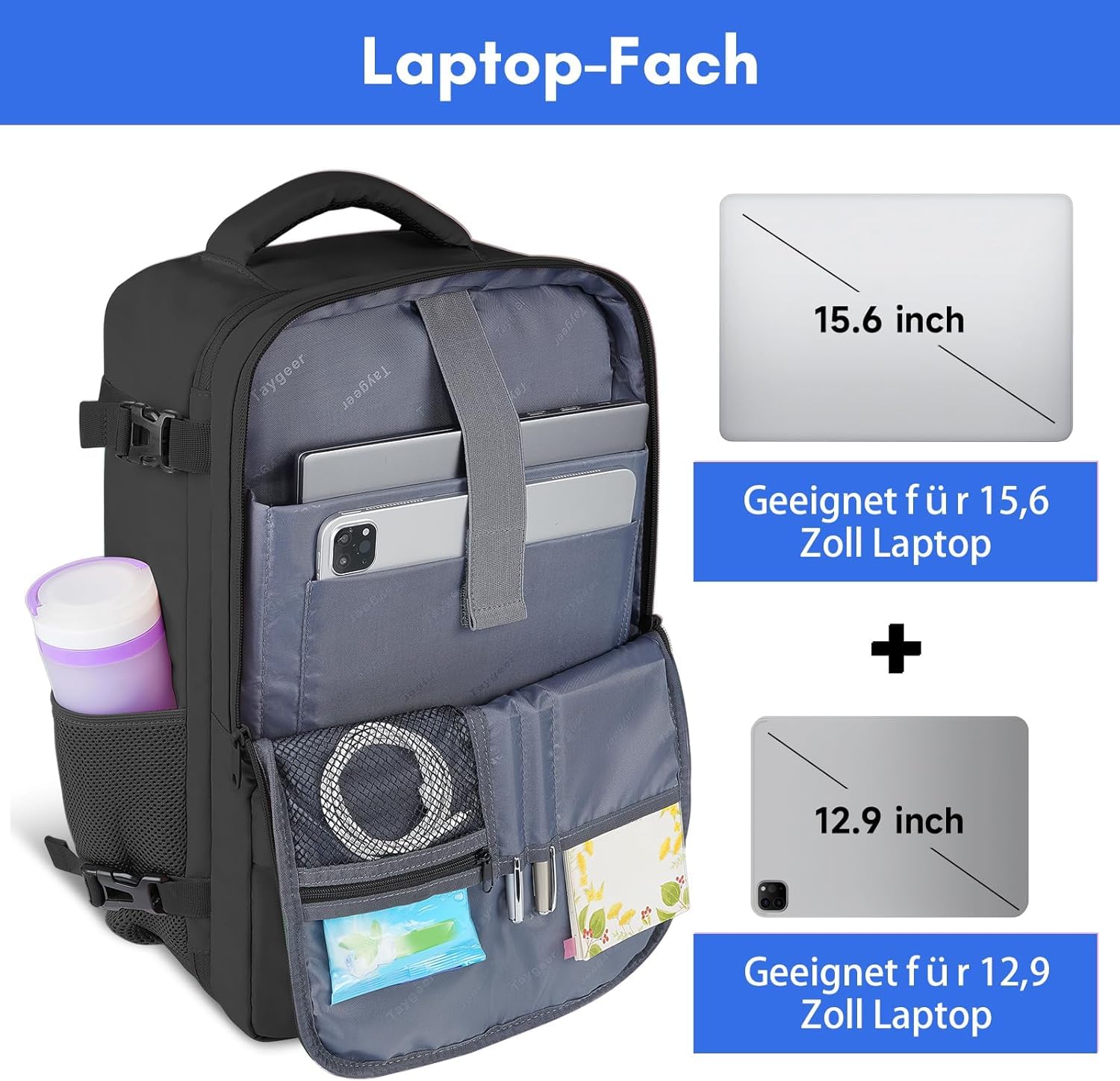 Taygeer EasyJet Bagaż podręczny 45 x 36 x 20, bagaż podręczny, plecak samolot, męski, czarny, Easyjet 45x36x20cm, Nowoczesny