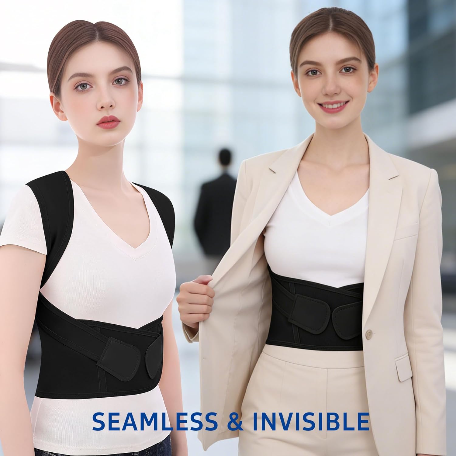 Posture Corrector for Women Men Back Brace Support Straightener Scoliosis Upper Spine Work Instant Shoulder Hunchback Straps Thoracic Adjustable Belt Upright Correction Fixer (Black, Large)