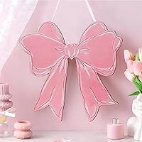 RattanView Pink Bow Wooden Hanging Sign - Coquette Preppy Wall Art, Cute Girly Door Hanger for Dorm, Room, Porch Decor