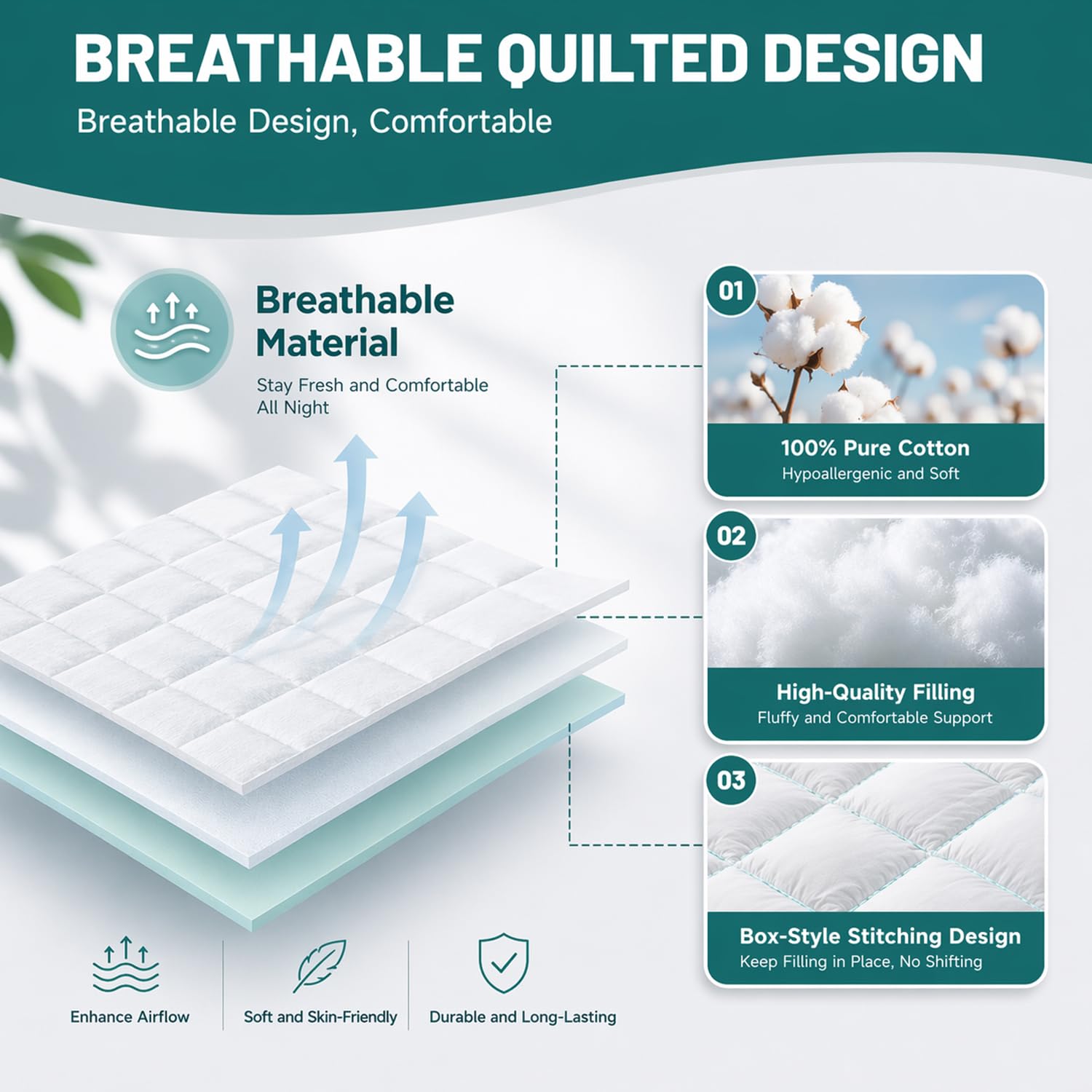 Premium Quilted 1000GSM Luxury Extra Thick Mattress Topper, King Size Cooling Mattress Pad, Overfilled Plush, Cloud-Like Comfort, Breathable, 8-21" Deep Pocket (White, Twin) - 3