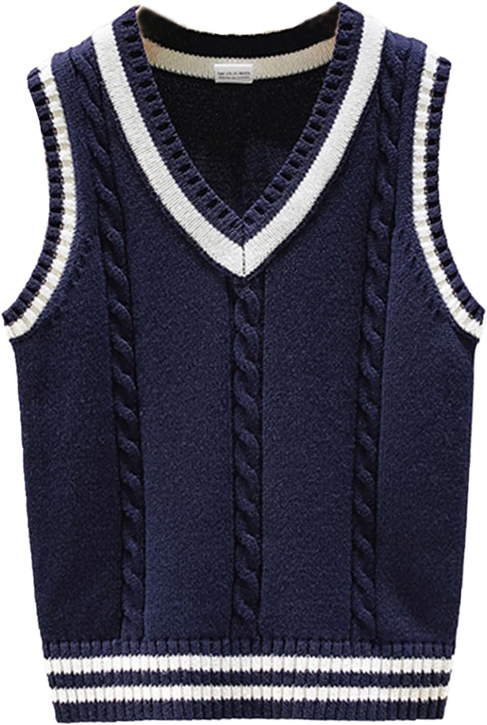 Unisex Kids V-Neck Knitted Sweater Vest Girls Uniform School Wear Casual Daily Waistcoat Warm Jacket Playwear