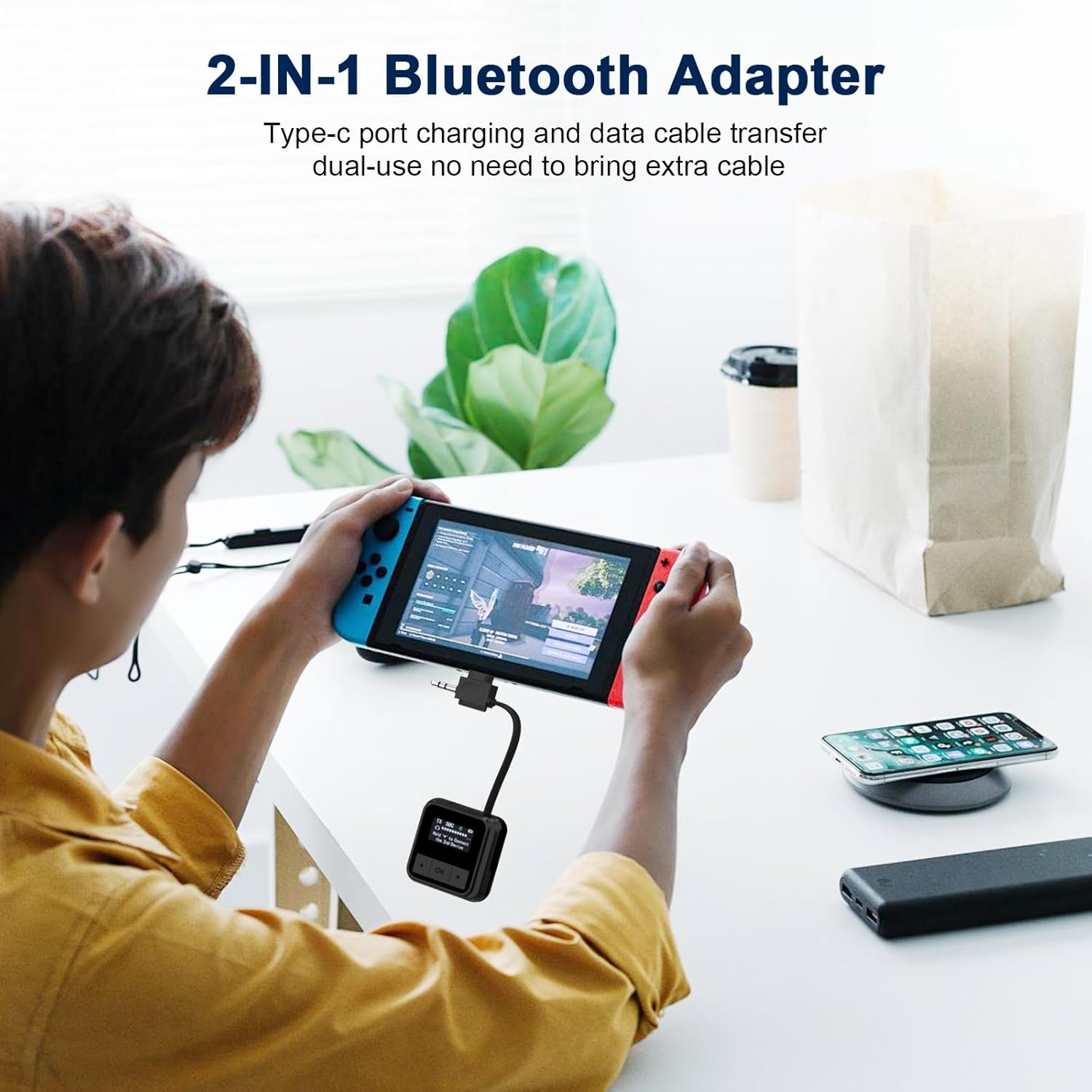 Bluetooth Adapter for Airplane, 2-in-1 Bluetooth Transmitter Receiver for TV, PS4, Switch, Game, PC, Car, Speaker, Type C and 3.5mm AUX Jack Wireless Audio Transmitter Adapter, Supports 2 Headphones