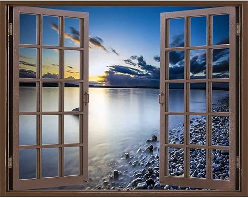 Landscapes Sunset Night Scenery Pegatinas para Pared De Cuarto,Brown Window Boho Wall Decal Home Decor Dining Room (W)59"X(H)35.4"